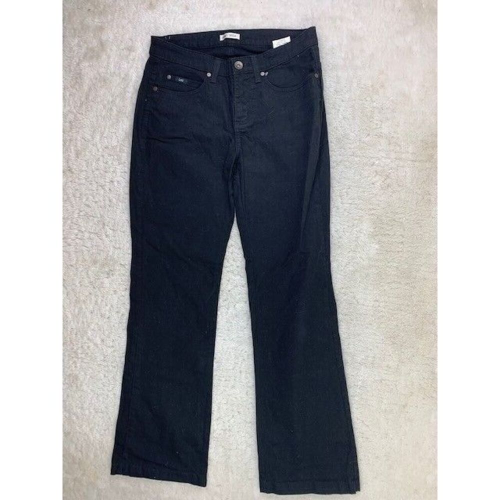 Lee Size 8 Medium Womens Jean Black Straight Stretch Mid Rise Lower On Waist Fit